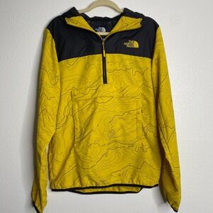 The North Face Topo Yellow Black Hooded Pullover Jacket Mens‎ Size S